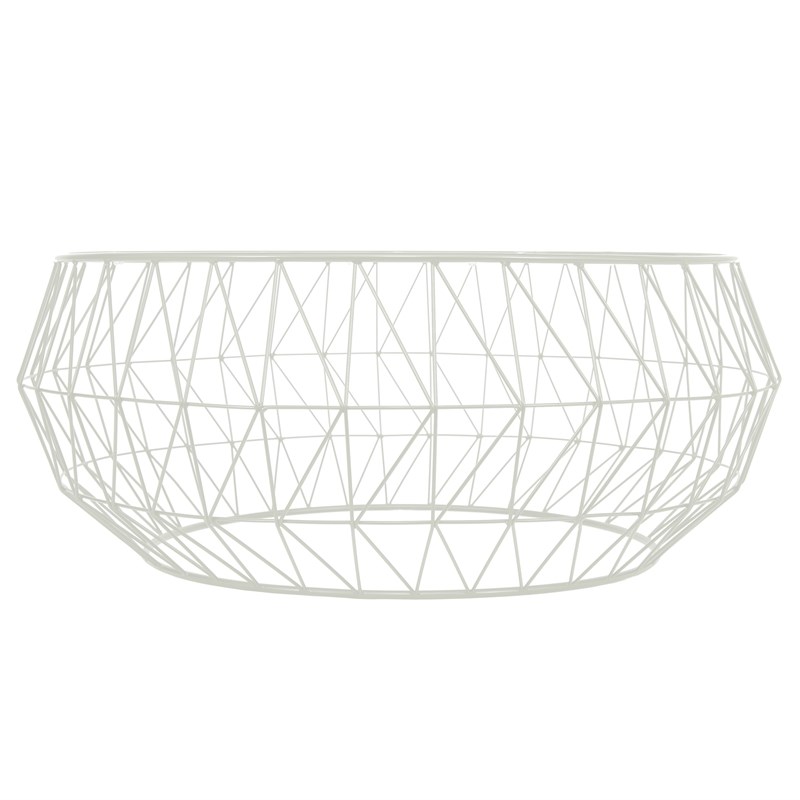 LeisureMod Malibu Modern Round Glass Top Coffee Table With White Metal Base
