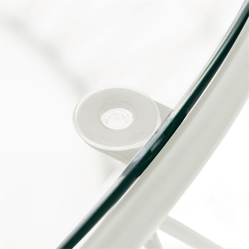 LeisureMod Malibu Modern Round Glass Top Coffee Table With White Metal Base