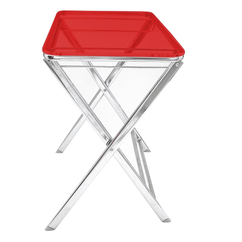 LeisureMod Victorian Modern Foldable End Table Tray With Acrylic Top in Red