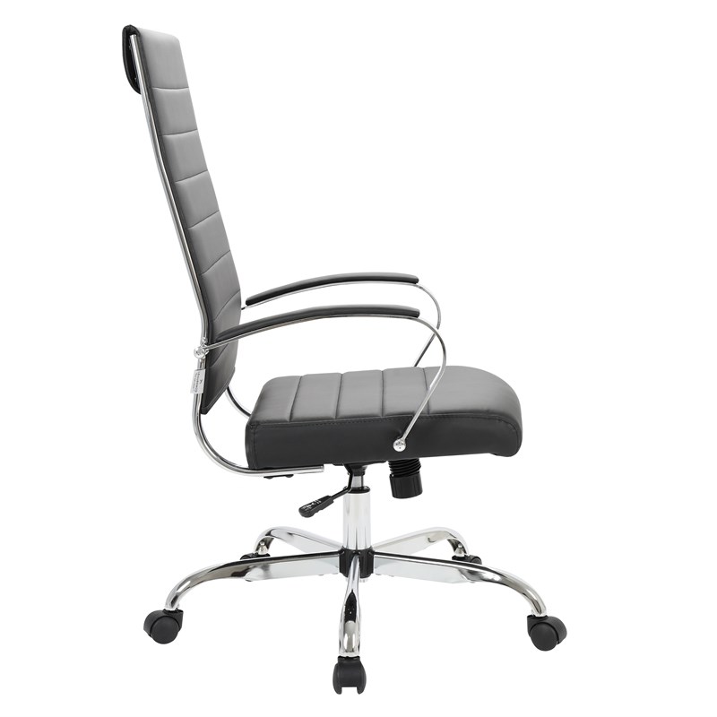 LeisureMod Benmar High-Back Mid-Century Modern Leather Office Chair in Black