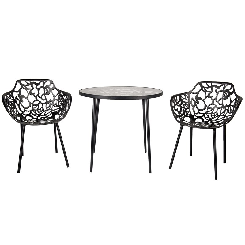 Leisuremod Devon Modern Outdoor, Black Aluminum Bistro Chairs