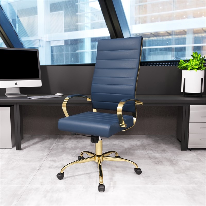 LeisureMod Benmar HighBack Leather Office Chair With Gold Frame in