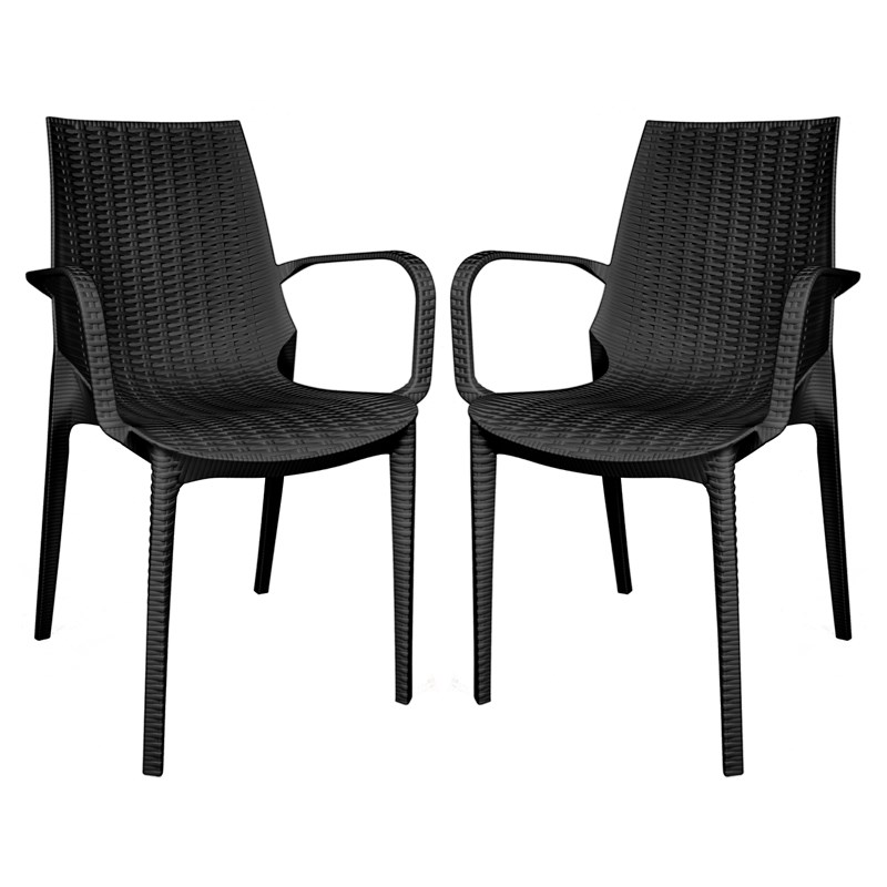LeisureMod Kent Lightweight Outdoor Stackable Dining Armchair In Black Set of 2