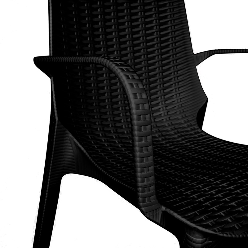 LeisureMod Kent Lightweight Outdoor Stackable Dining Armchair In Black Set of 4