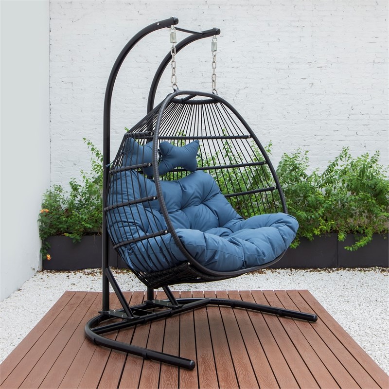 LeisureMod Wicker 2 Person Double Folding Hanging Egg Swing Chair in