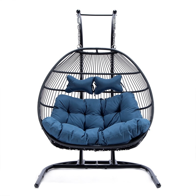 LeisureMod Wicker 2 Person Double Folding Hanging Egg Swing Chair in
