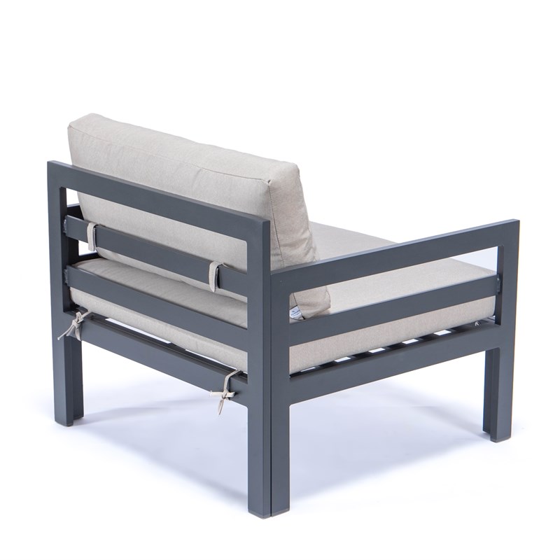 LeisureMod Chelsea Patio Black Aluminum Armchair w/Beige Cushion (Set of 2)