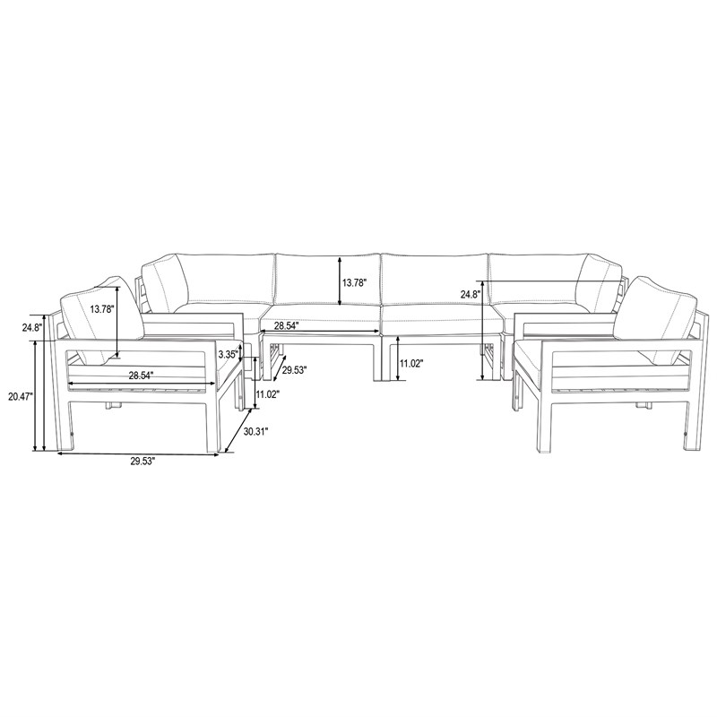 LeisureMod Chelsea 6-Piece Patio Armchair Sectional Black Aluminum In Beige