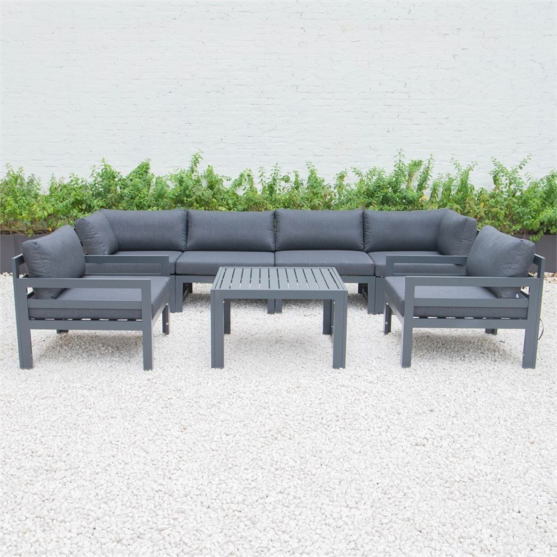LeisureMod Chelsea 7-Piece Patio Sectional With Coffee Table In Black