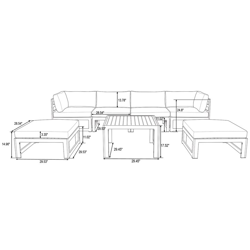 LeisureMod Chelsea 7Piece Patio Sectional With Coffee Table In Beige