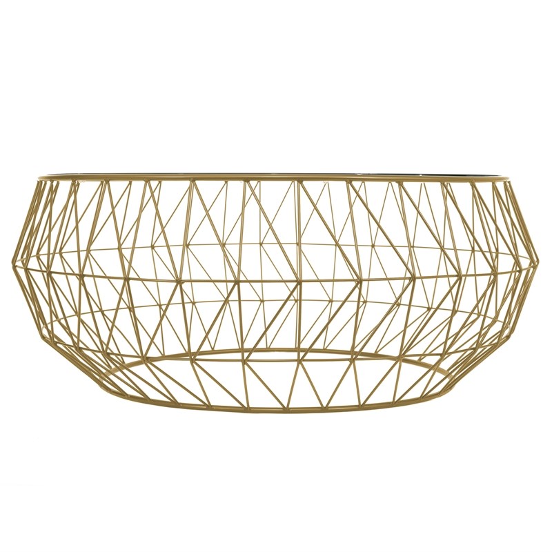 LeisureMod Malibu Modern Round Glass Top Coffee Table With Gold Metal Base
