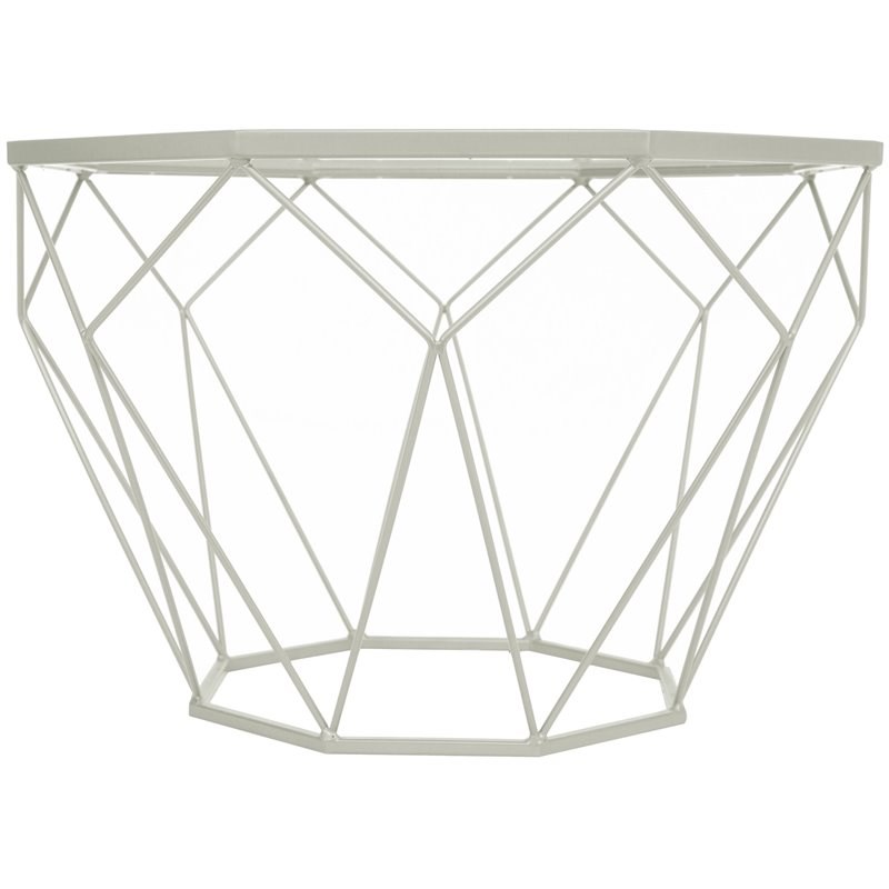 LeisureMod Malibu Modern Octagon Glass Top White Metal Base Coffee Table