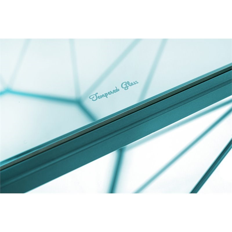 LeisureMod Malibu Large Modern Octagon Glass Top Metal Blue Base Coffee Table