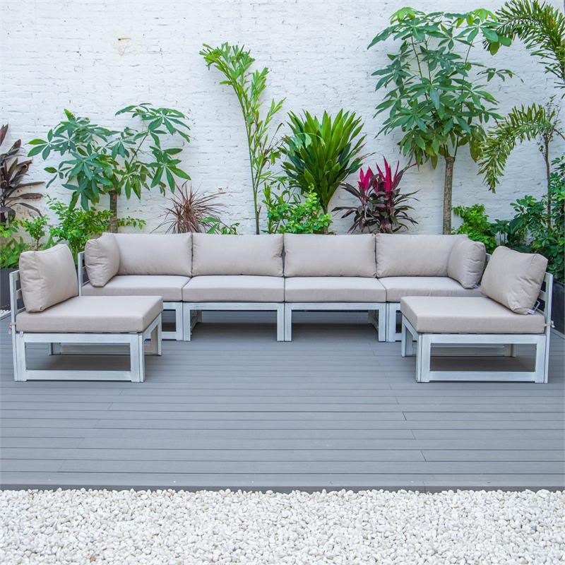 LeisureMod Chelsea Modern 6-Piece Weathered Gray Patio Sectional In Beige