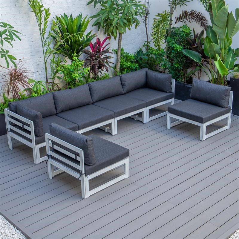 LeisureMod Chelsea Modern 6-Piece Weathered Gray Patio Sectional In Black
