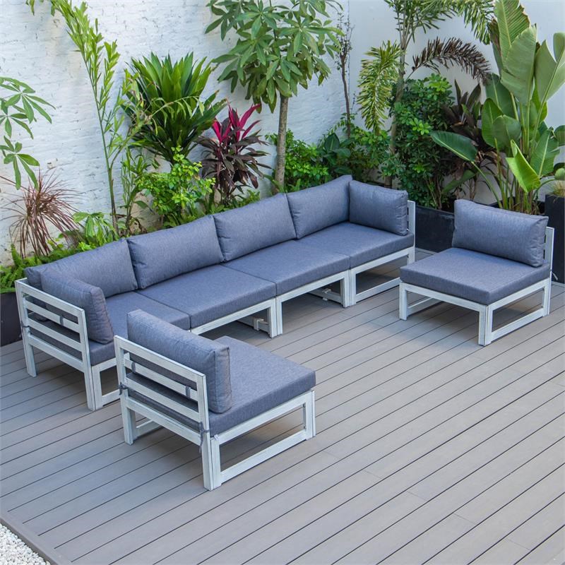 LeisureMod Chelsea Modern 6-Piece Weathered Gray Patio Sectional In Blue