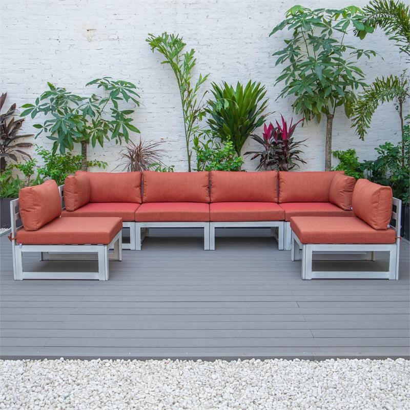 LeisureMod Chelsea Modern 6-Piece Weathered Gray Patio Sectional In Orange