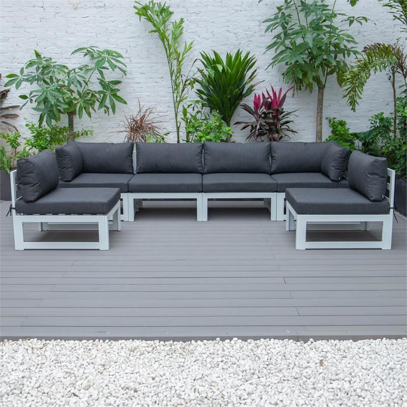 LeisureMod Chelsea Modern 6-Piece White Patio Sectional In Black