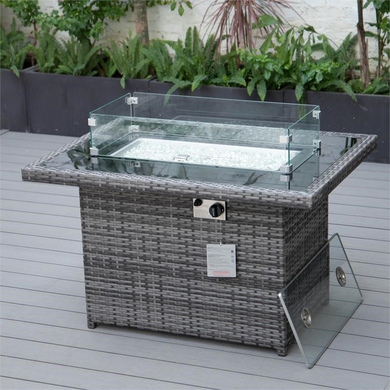 LeisureMod Mace Outdoor Modern Wicker / Rattan Fire Pit Table in Gray Homesquare