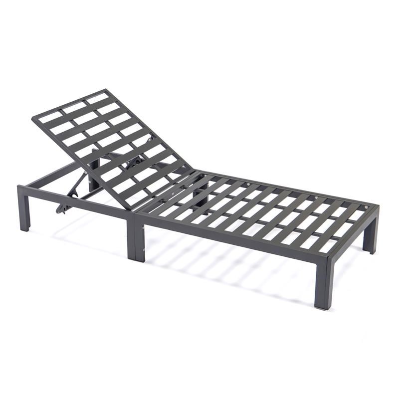 LeisureMod Chelsea Aluminum Patio Chaise Lounge Chair With Black Cushions