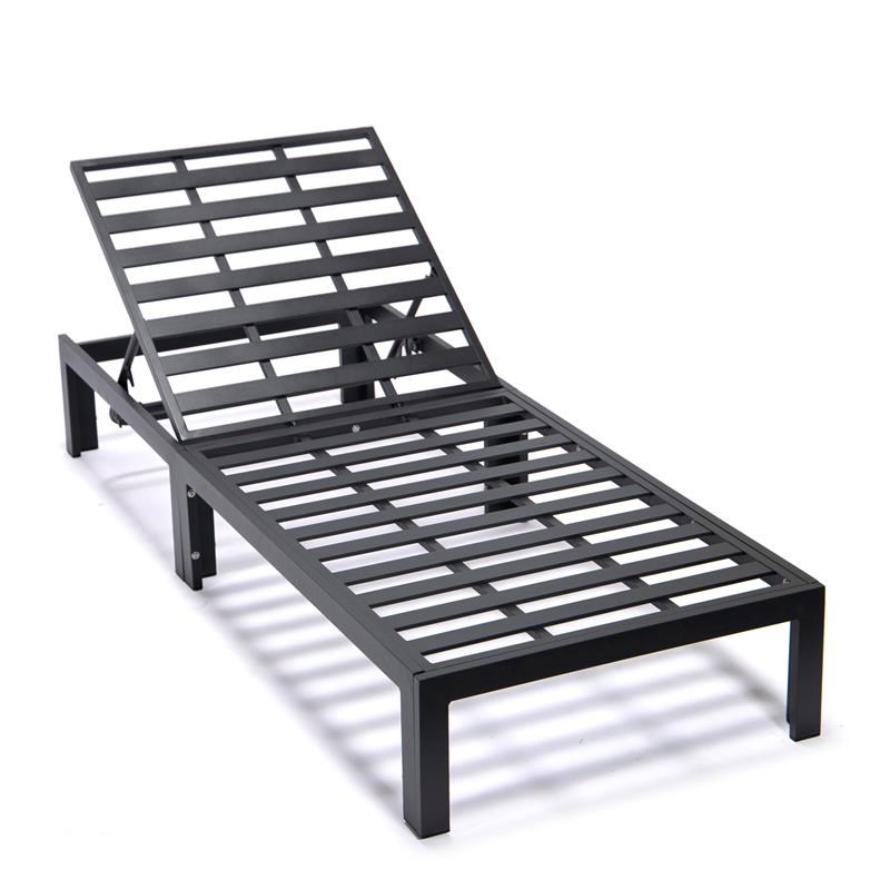 LeisureMod Chelsea Aluminum Patio Chaise Lounge Chair With Black Cushions