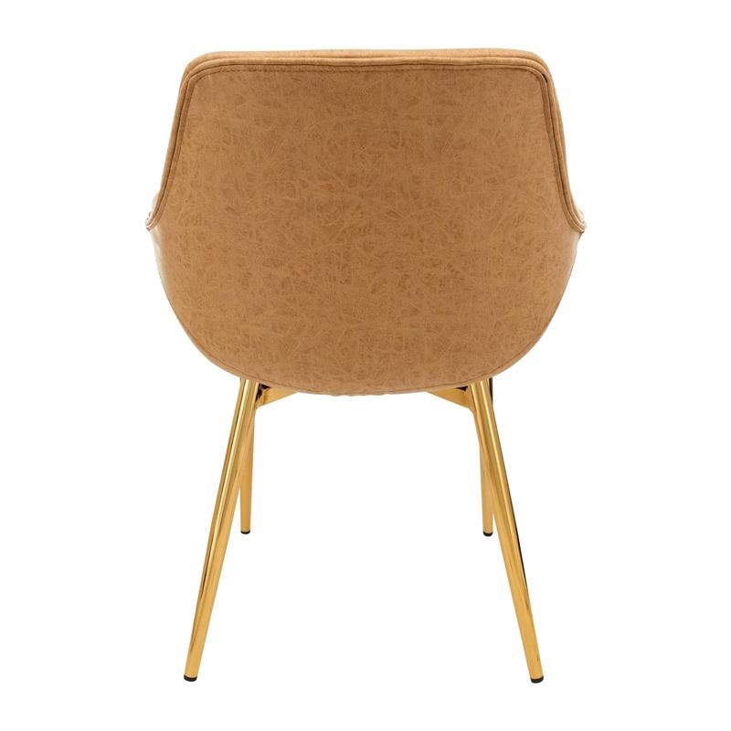 LeisureMod Markley Leather Dining Armchair With Gold Legs in Light Brown