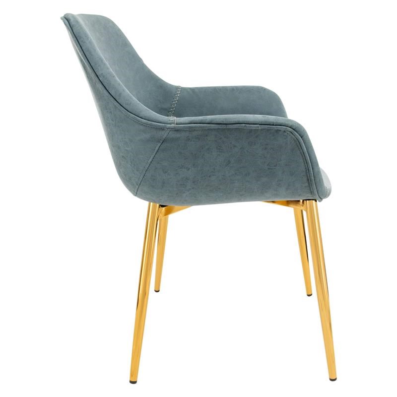 LeisureMod Markley Leather Dining Armchair With Gold Legs in Peacock Blue