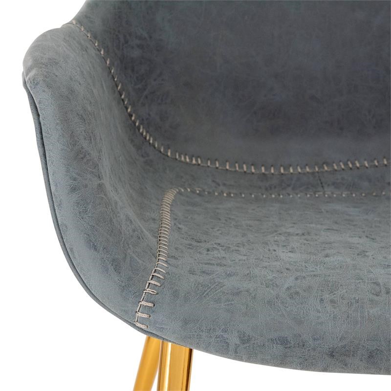 LeisureMod Markley Leather Dining Armchair With Gold Legs in Peacock Blue