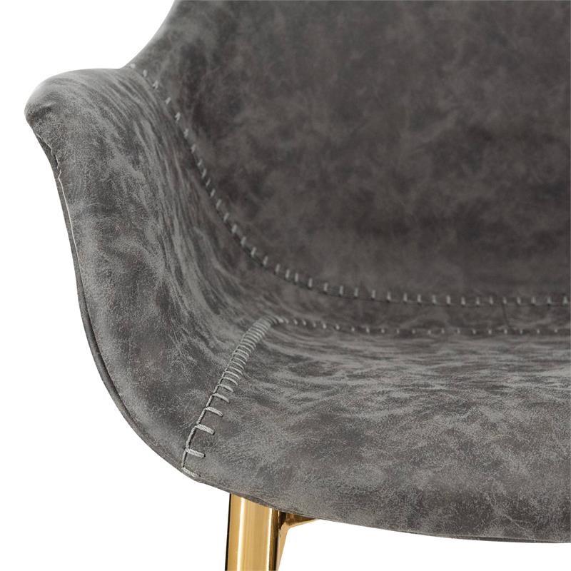 LeisureMod Markley Leather Dining Armchair With Gold Legs in Gray