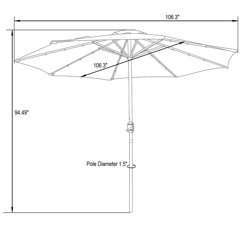 LeisureMod Sierra 9 ft Beige Market Patio Tilt Umbrella With Solar LED