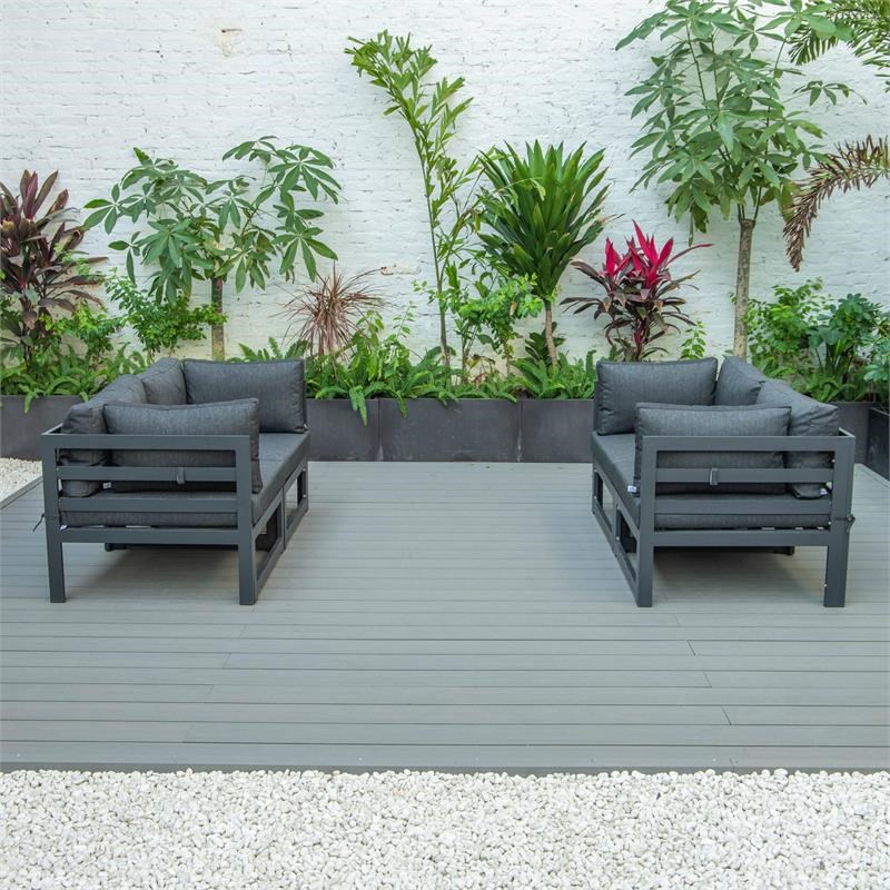 LeisureMod Chelsea 4-Piece Patio Sectional Loveseat Set with Black Cushions