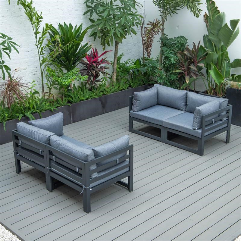 LeisureMod Chelsea 4-Piece Patio Sectional Loveseat Set with Blue Cushions