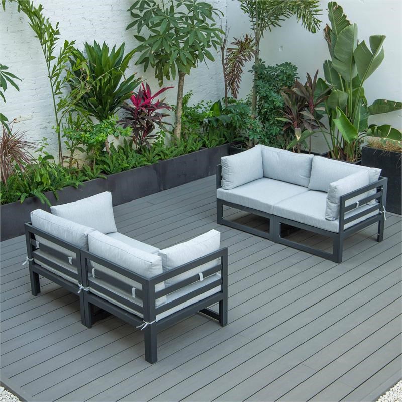 LeisureMod Chelsea 4-Piece Patio Sectional Loveseat Set with Light Grey Cushions