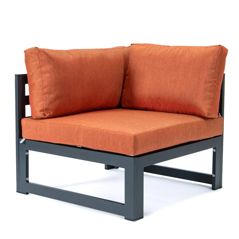 LeisureMod Chelsea 4-Piece Patio Sectional Loveseat Set with Orange Cushions
