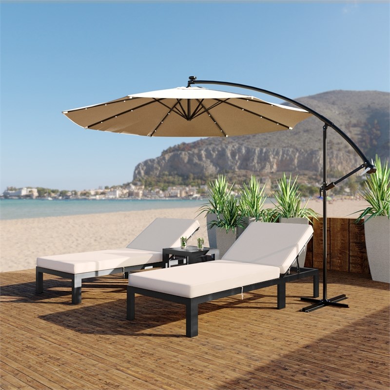 LeisureMod Willry 10 Ft Beige Cantilever Patio Umbrella With Solar Powered LED