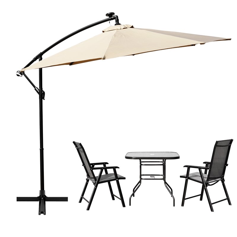 LeisureMod Willry 10 Ft Beige Cantilever Patio Umbrella With Solar Powered LED