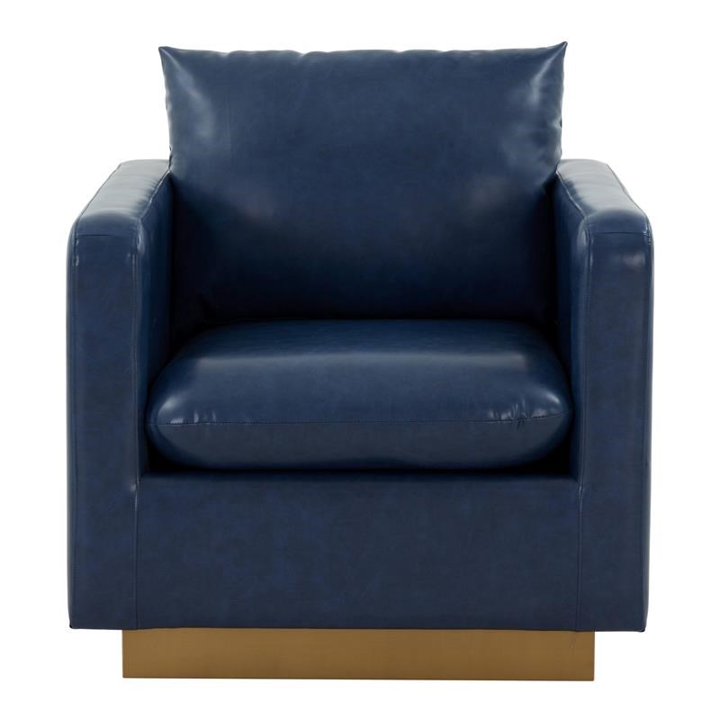 LeisureMod Nervo Leather Accent Arm Chair With Gold Base In Navy Blue Homesquare