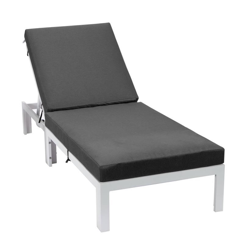 LeisureMod Chelsea Aluminum Outdoor Chaise Lounge Chair With Balck Cushion