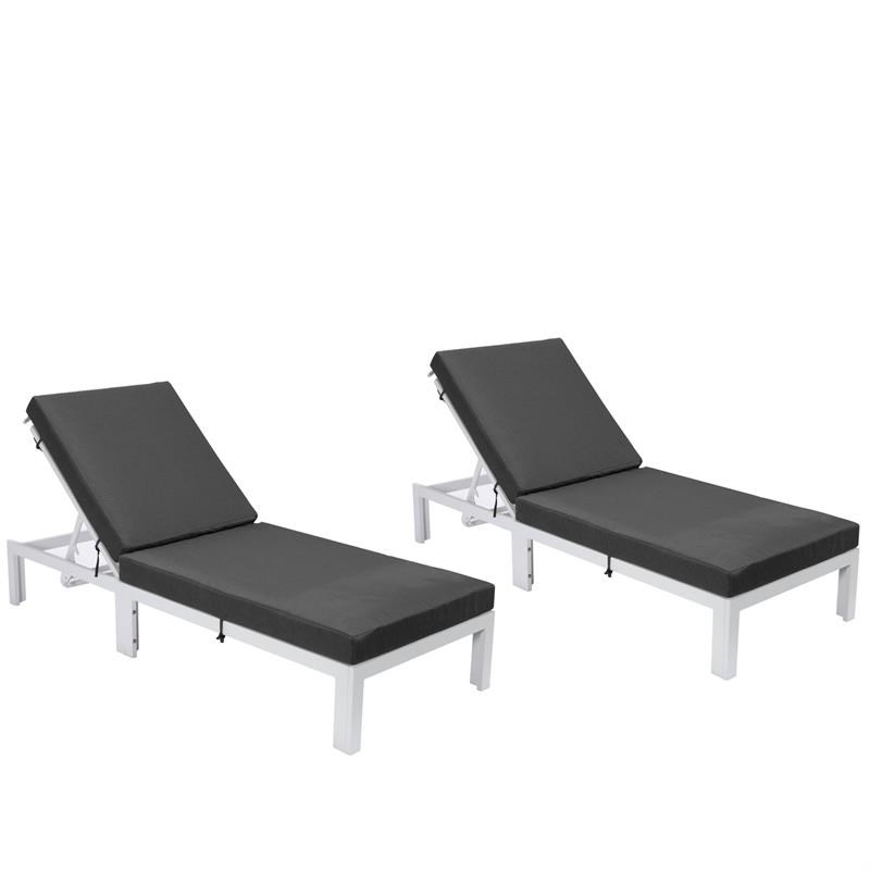 LeisureMod Chelsea Aluminum Outdoor Chaise Lounge Chair in Black Set of 2