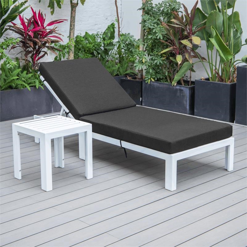LeisureMod Chelsea Outdoor Chaise Lounge Chair & Side Table in Black