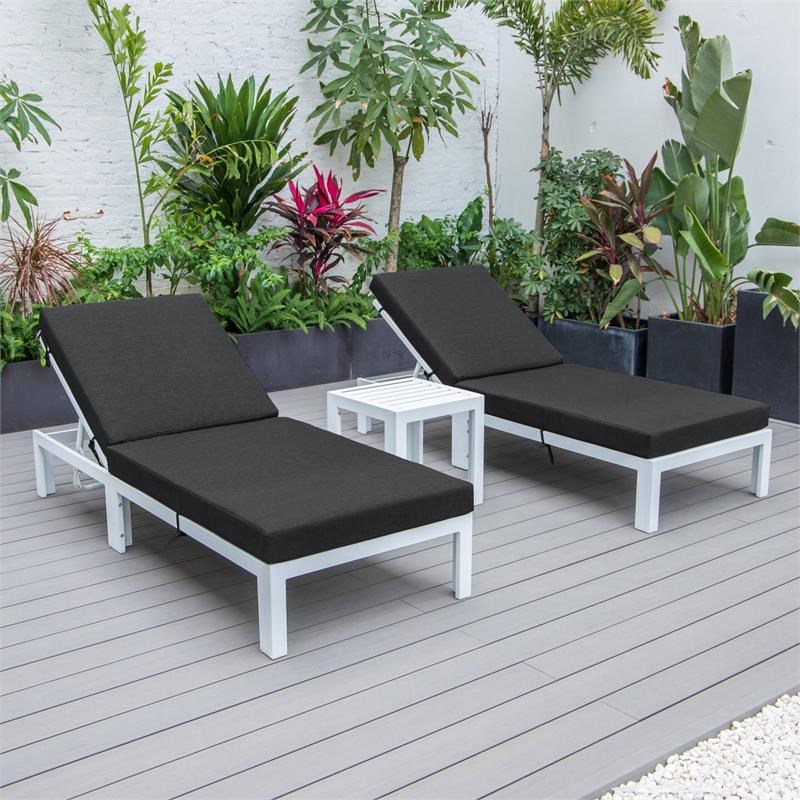 LeisureMod Chelsea Outdoor Chaise Lounge Chair & Side Table in Black 2 Set