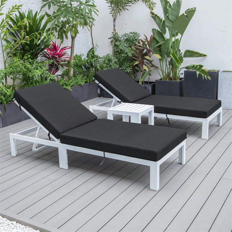 LeisureMod Chelsea Outdoor Chaise Lounge Chair & Side Table in Black 2 Set