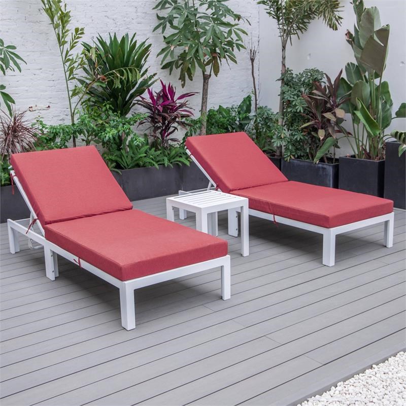 LeisureMod Chelsea Outdoor Chaise Lounge Chair & Side Table in Red 2