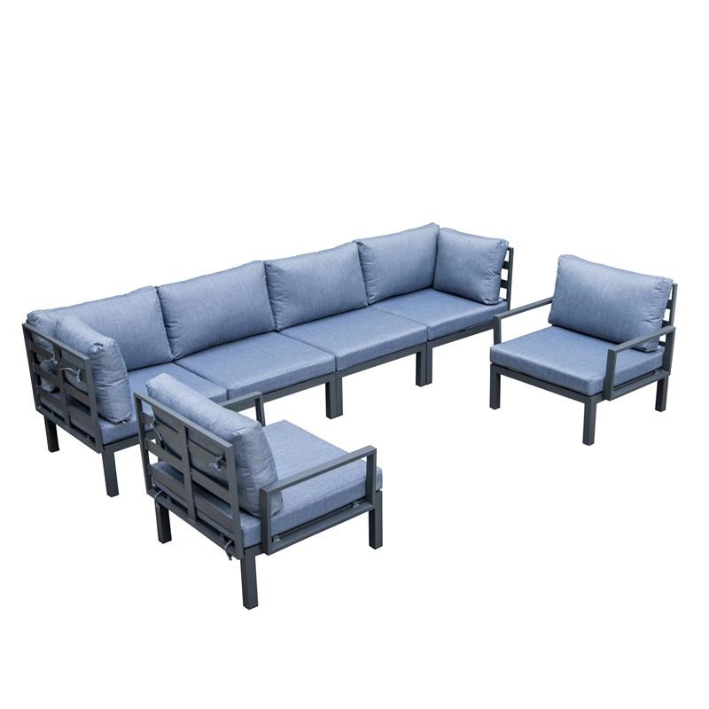 LeisureMod Hamilton 6-Peice Patio Conversation Set with Cushions in Blue