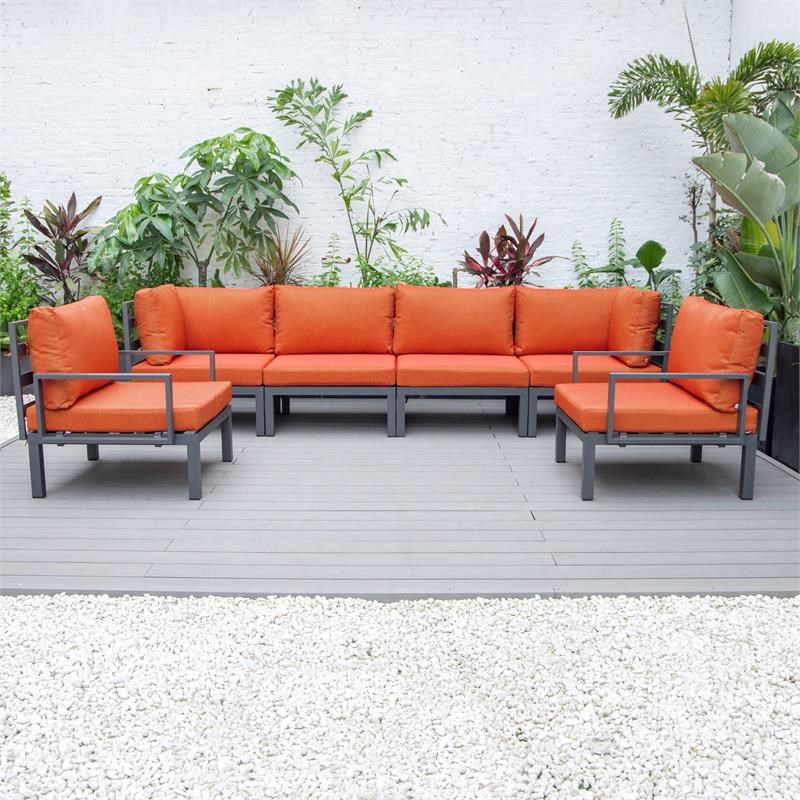 LeisureMod Hamilton 6-Peice Patio Conversation Set with Cushions in Orange