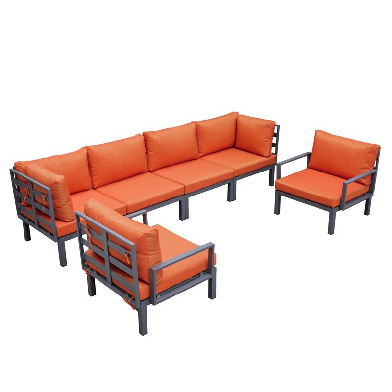 LeisureMod Hamilton 6-Peice Patio Conversation Set with Cushions in Orange