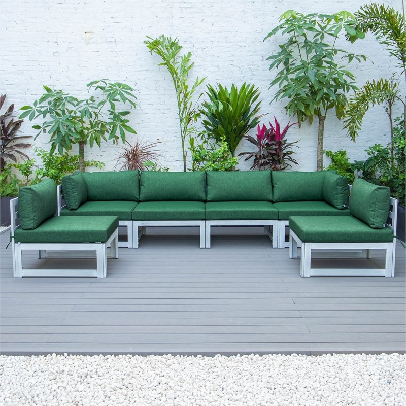 LeisureMod Chelsea 6-Piece Patio Sectional Weathered Grey Aluminum With Cushions