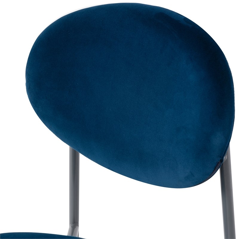 LeisureMod Euston Modern Navy Blue Velvet Dining Chair with Grey Steel