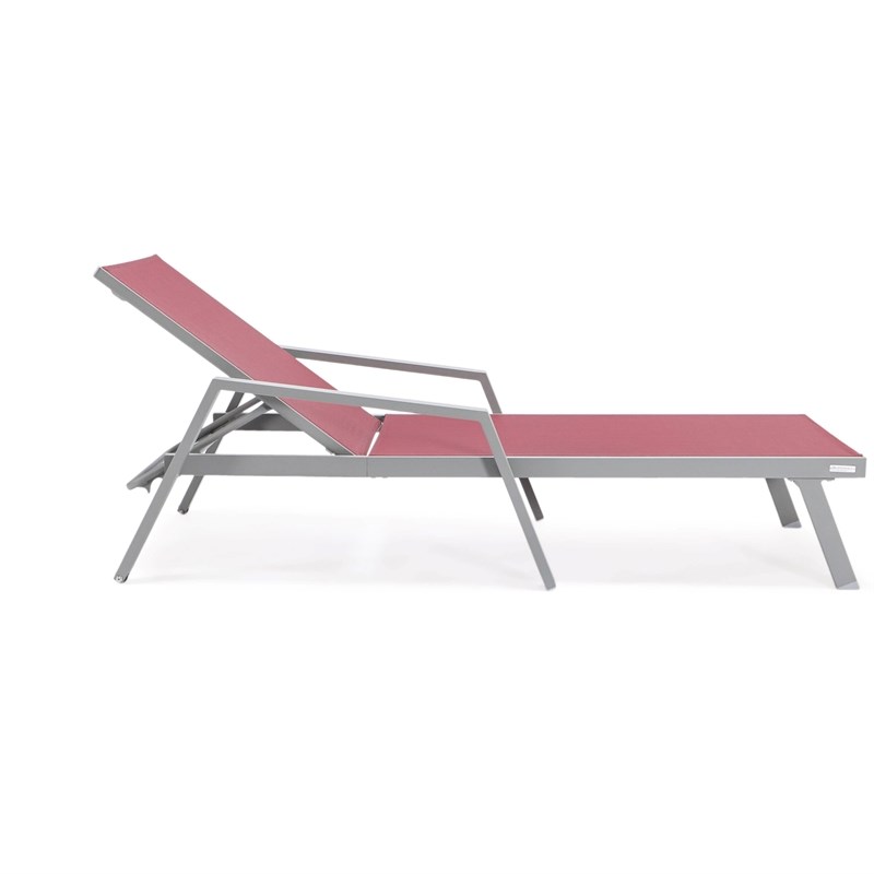 LeisureMod Marlin Patio Chaise Lounge Chair With Arms Aluminum Frame Red Homesquare