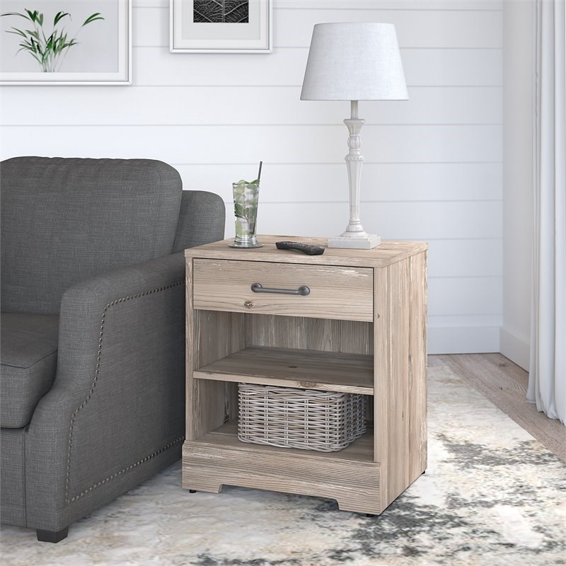 River Brook End Table with Storage in Barnwood - Engineered Wood